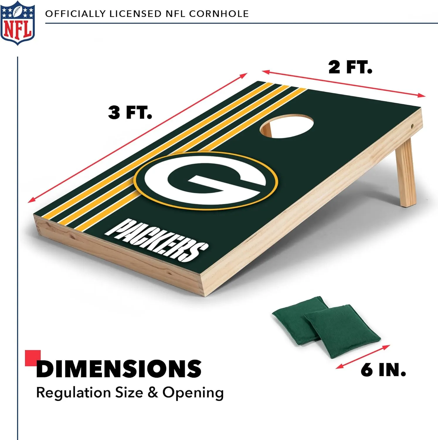 Wild Sports NFL 2' x 3' Solid Wood Cornhole Set with Direct Print HD Team Graphics – Great Gift for Any Football Fan! Bean Bag Toss Family Outdoor Games