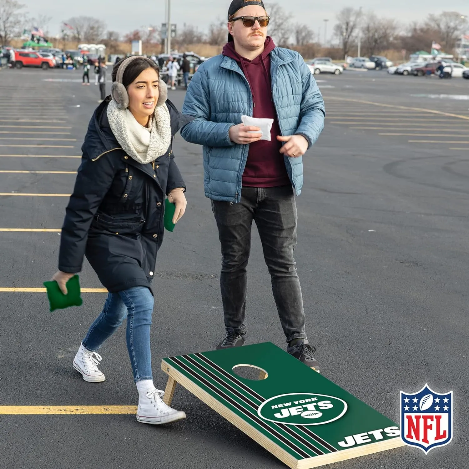 Wild Sports NFL 2' x 3' Solid Wood Cornhole Set with Direct Print HD Team Graphics – Great Gift for Any Football Fan! Bean Bag Toss Family Outdoor Games