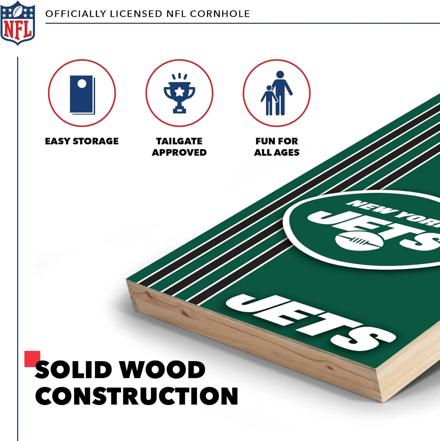 Wild Sports NFL 2' x 3' Solid Wood Cornhole Set with Direct Print HD Team Graphics – Great Gift for Any Football Fan! Bean Bag Toss Family Outdoor Games
