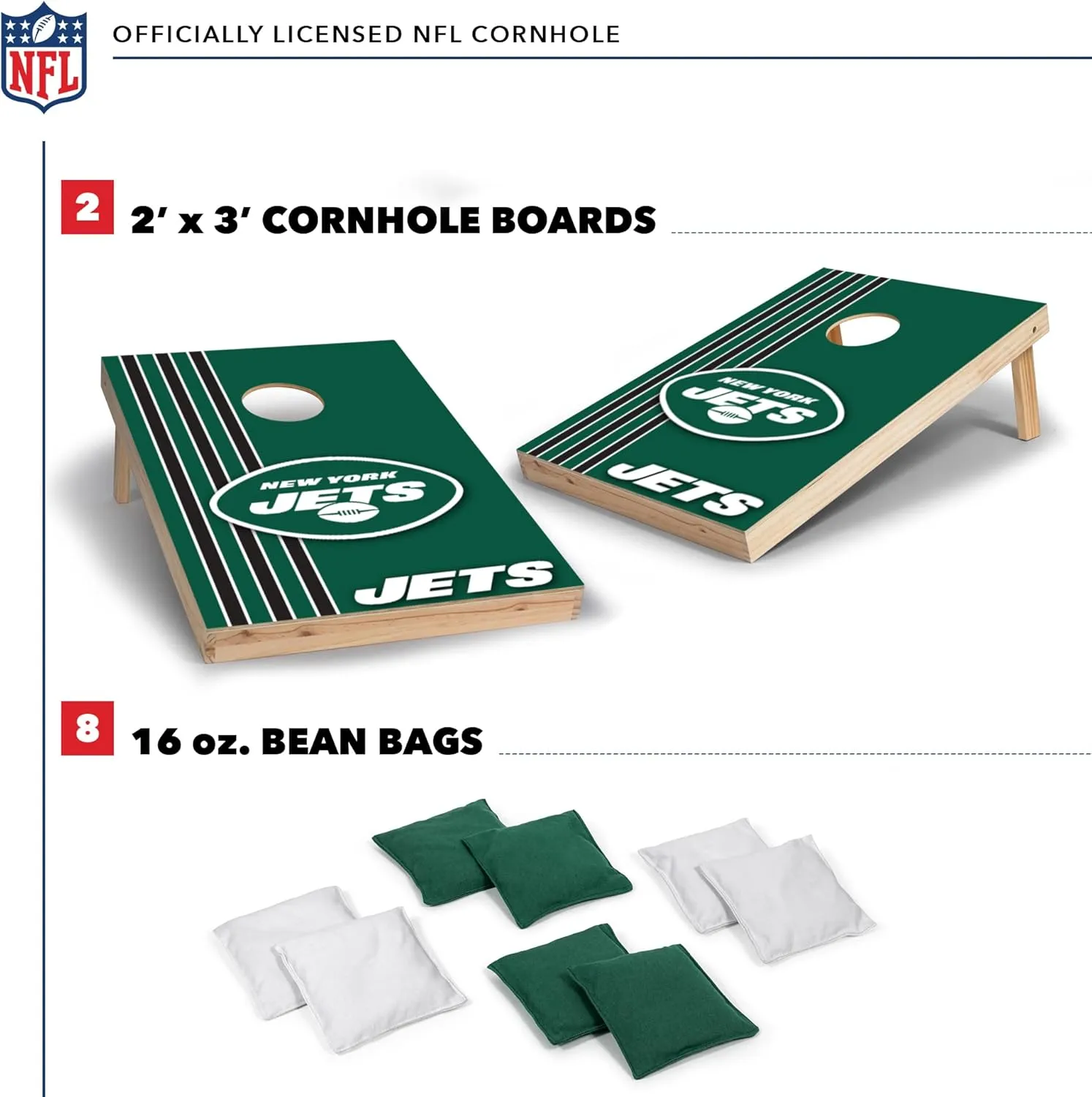 Wild Sports NFL 2' x 3' Solid Wood Cornhole Set with Direct Print HD Team Graphics – Great Gift for Any Football Fan! Bean Bag Toss Family Outdoor Games