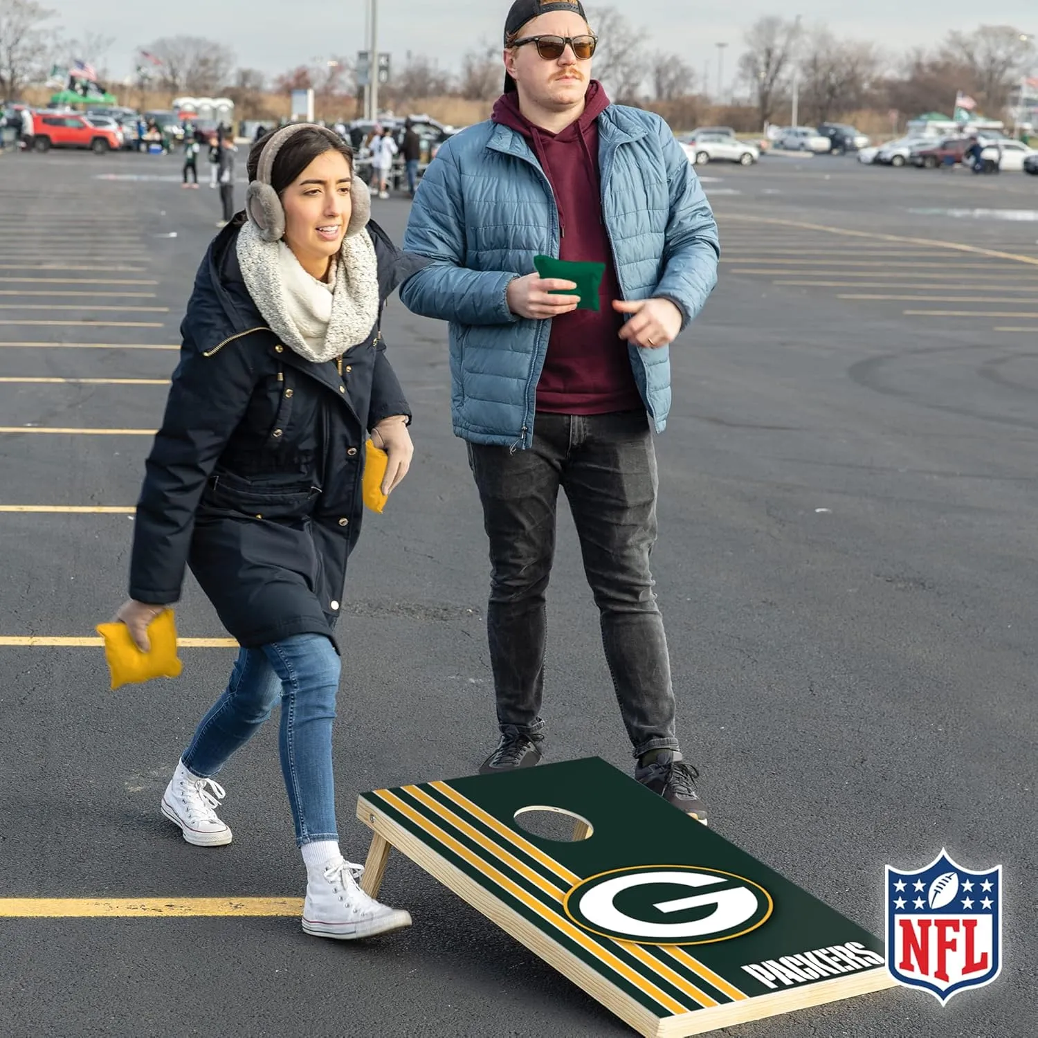 Wild Sports NFL 2' x 3' Solid Wood Cornhole Set with Direct Print HD Team Graphics – Great Gift for Any Football Fan! Bean Bag Toss Family Outdoor Games