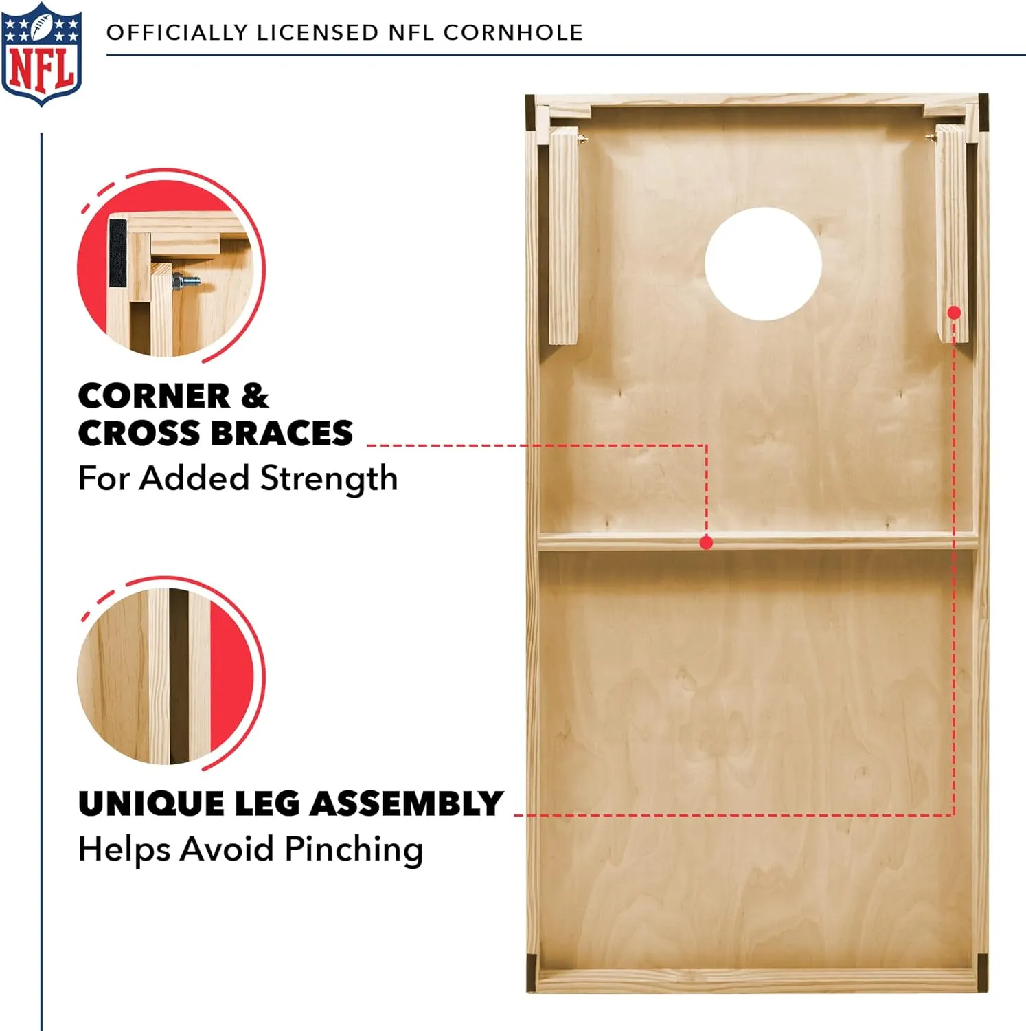 Wild Sports NFL 2' x 3' Solid Wood Cornhole Set with Direct Print HD Team Graphics – Great Gift for Any Football Fan! Bean Bag Toss Family Outdoor Games