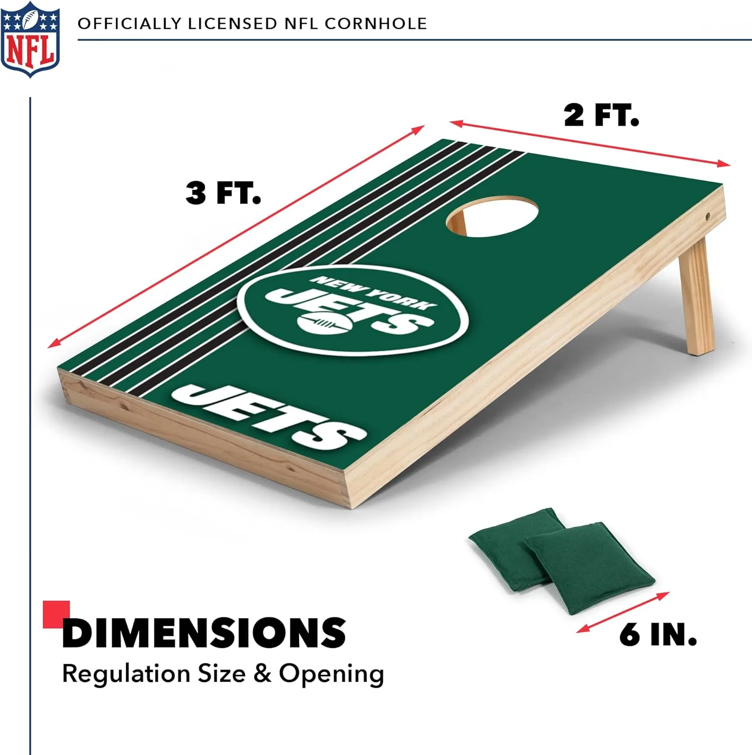 Wild Sports NFL 2' x 3' Solid Wood Cornhole Set with Direct Print HD Team Graphics – Great Gift for Any Football Fan! Bean Bag Toss Family Outdoor Games