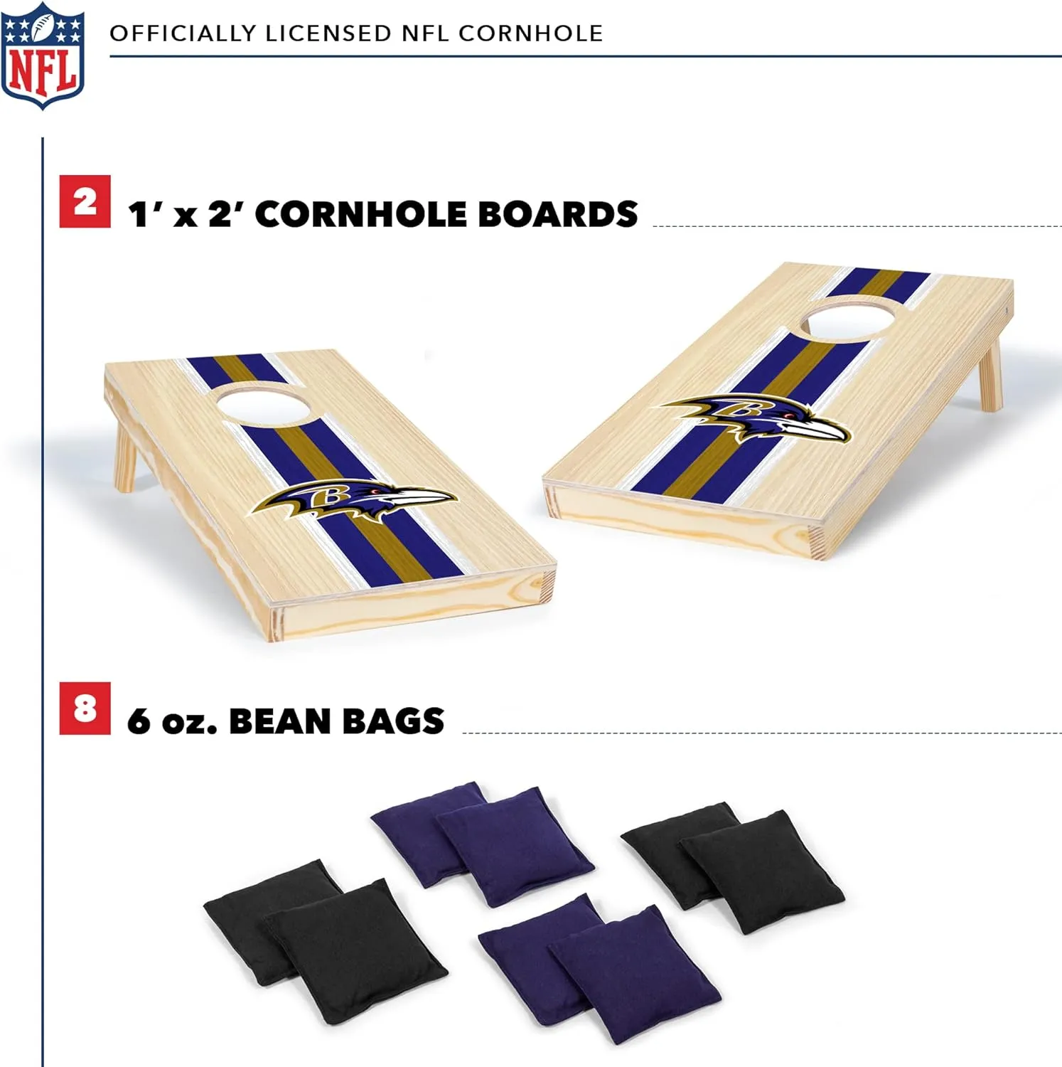 Wild Sports NFL Football Portable Size 1' x 2' Solid Wood Cornhole Set with Direct Print HD Team Graphics – Travel Size