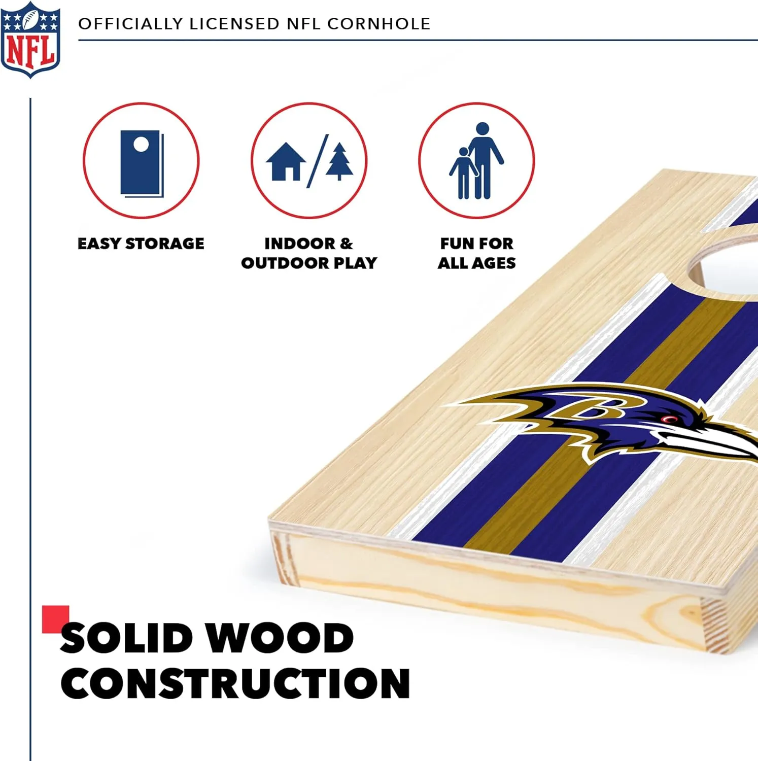 Wild Sports NFL Football Portable Size 1' x 2' Solid Wood Cornhole Set with Direct Print HD Team Graphics – Travel Size