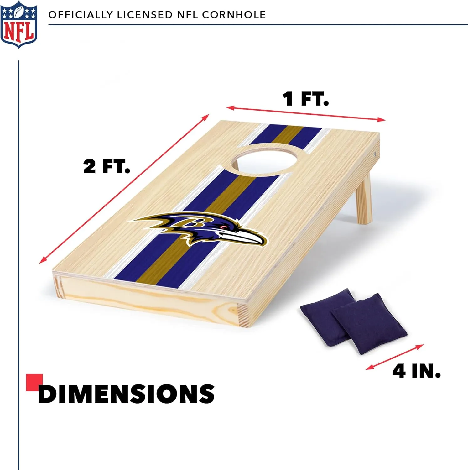 Wild Sports NFL Football Portable Size 1' x 2' Solid Wood Cornhole Set with Direct Print HD Team Graphics – Travel Size