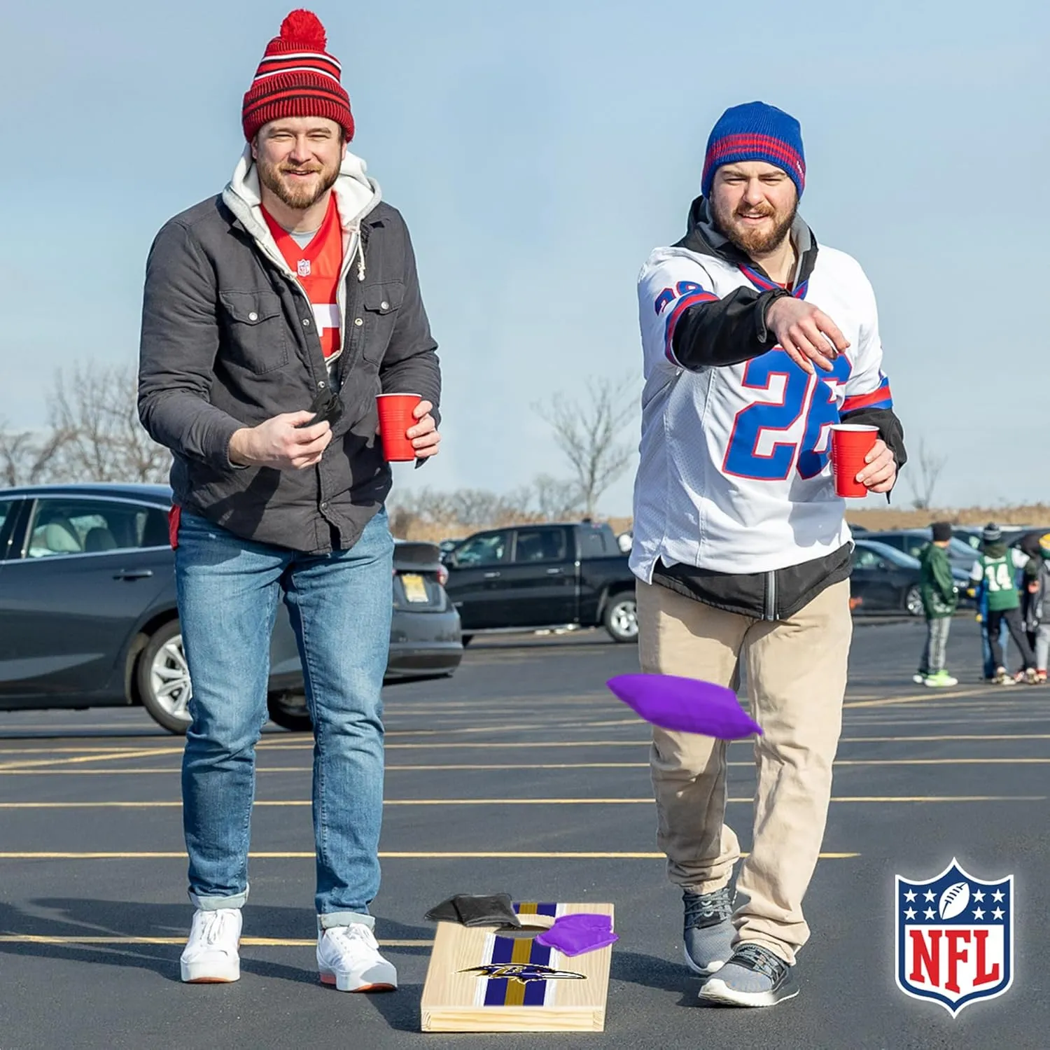 Wild Sports NFL Football Portable Size 1' x 2' Solid Wood Cornhole Set with Direct Print HD Team Graphics – Travel Size