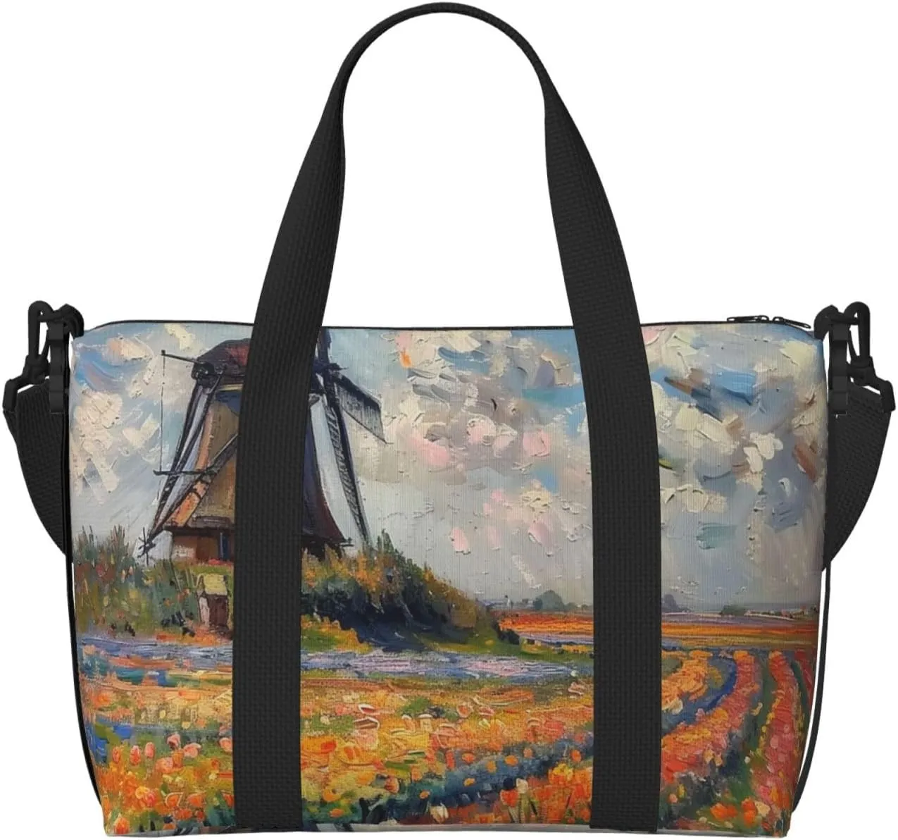 windmill tulip print Travel Duffel Bag, Sports Tote Gym Bag, Swim Pool Bag Large Shoulder Tote Bag for Beach Weekender