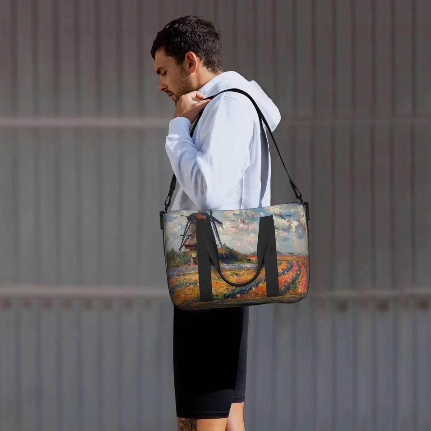 windmill tulip print Travel Duffel Bag, Sports Tote Gym Bag, Swim Pool Bag Large Shoulder Tote Bag for Beach Weekender