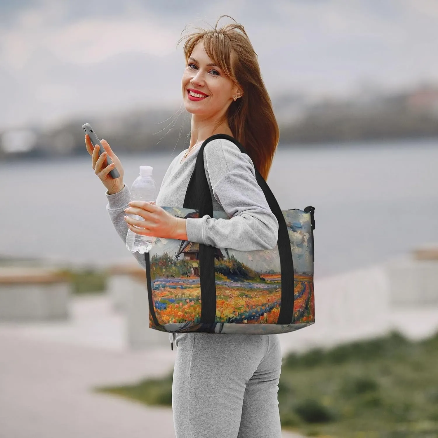 windmill tulip print Travel Duffel Bag, Sports Tote Gym Bag, Swim Pool Bag Large Shoulder Tote Bag for Beach Weekender
