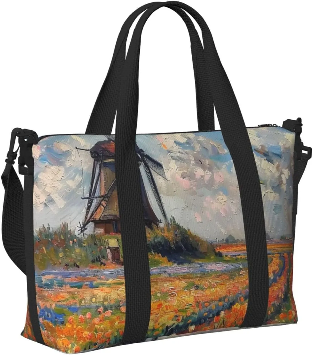 windmill tulip print Travel Duffel Bag, Sports Tote Gym Bag, Swim Pool Bag Large Shoulder Tote Bag for Beach Weekender