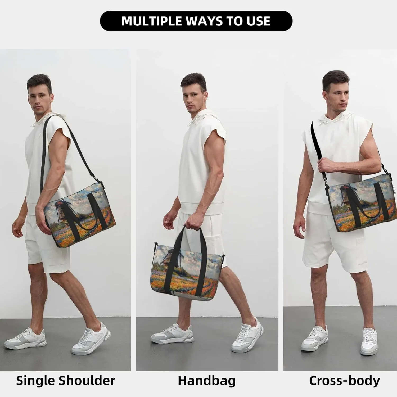 windmill tulip print Travel Duffel Bag, Sports Tote Gym Bag, Swim Pool Bag Large Shoulder Tote Bag for Beach Weekender