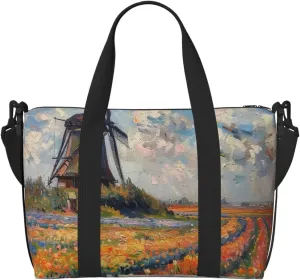 windmill tulip print Travel Duffel Bag, Sports Tote Gym Bag, Swim Pool Bag Large Shoulder Tote Bag for Beach Weekender
