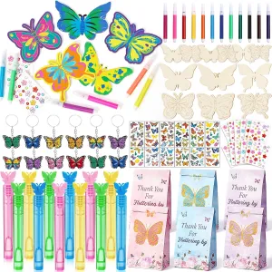 Winrayk Butterfly Party Favors Fairy Birthday Supplies for Girls, Craft Painting Kits Gift Bags Bubble Wands Keychain Sticker, Kids Goodie Bag Stuffers Butterfly Birthday Decorations Girl Party Favors