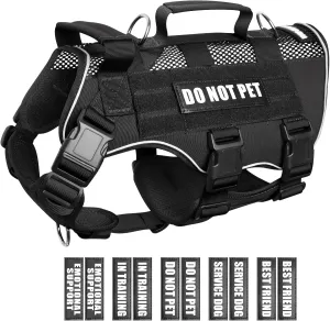 WINSEE Mesh Dog Harness with 10 Pet Patches for Large Service Dog in Training, Breathable Tactical Molle Vest with Double Handle, Reflective Military Pet Vest for Walking Hiking