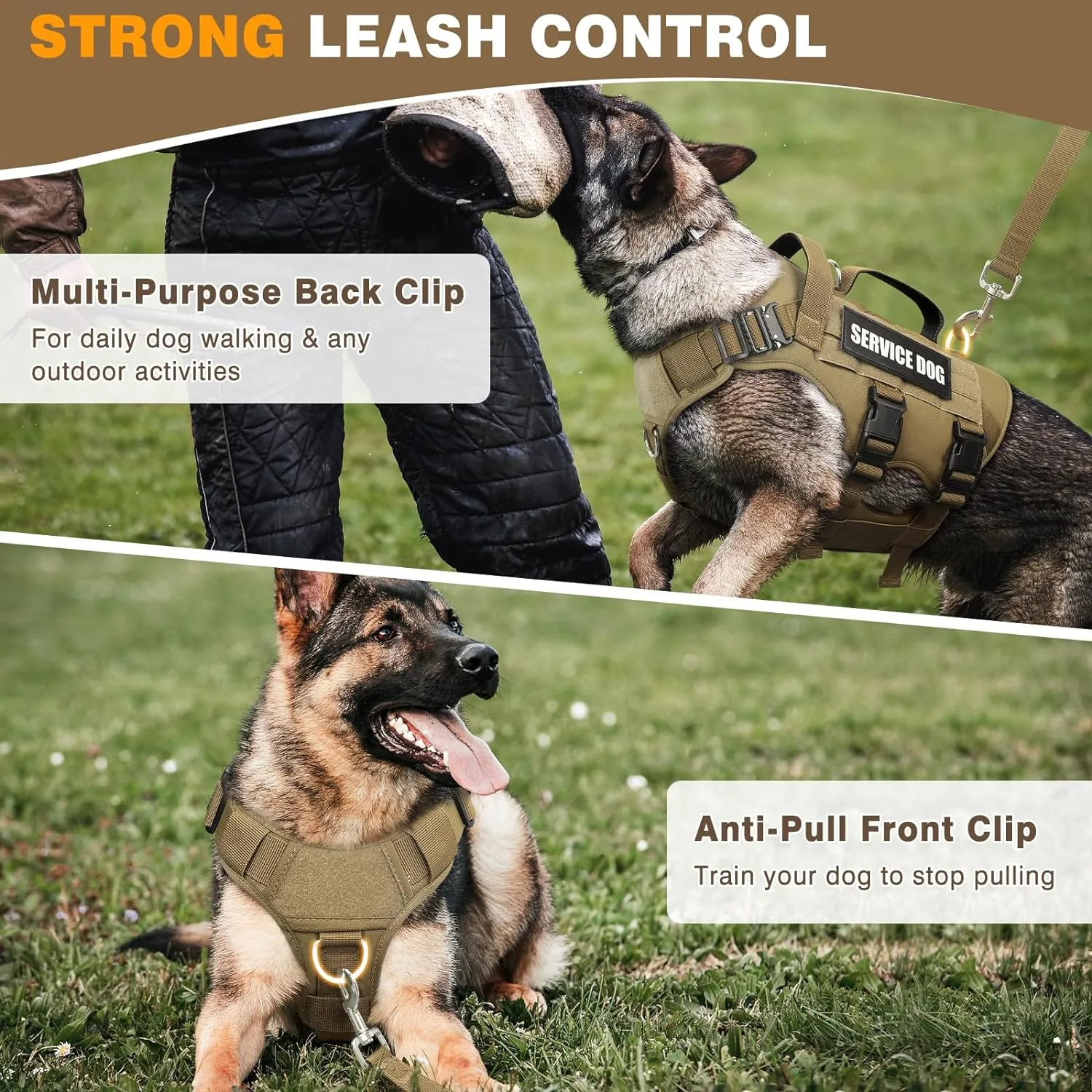 WINSEE Service Dog Vest Harness for Large Dog, Tactical Working MOLLE Vest with 10 Pet Patches, No Pull Heavy Duty Harness for Training Walking
