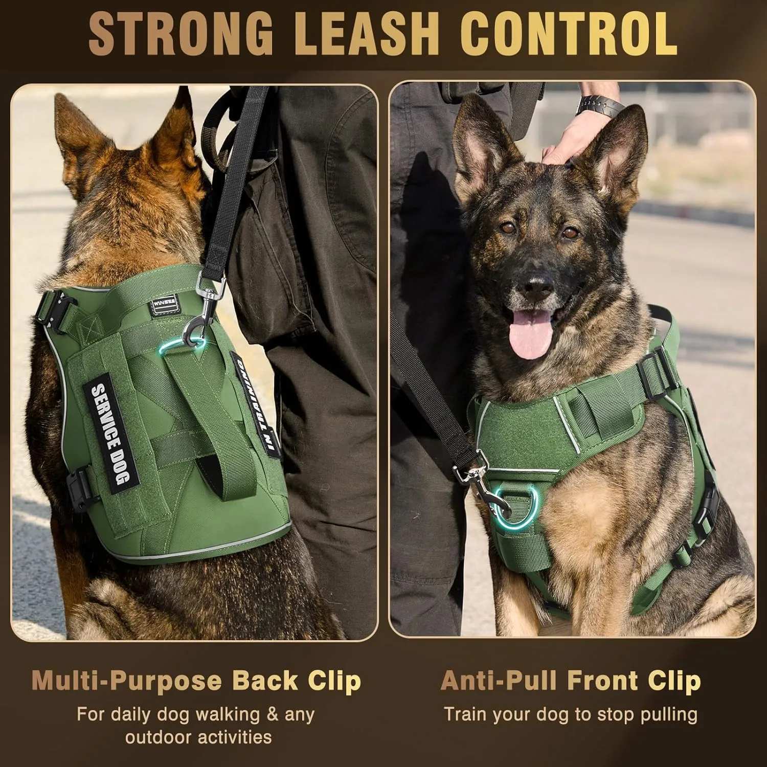 WINSEE Tactical Dog Harness for Large Dog, Heavy Duty Service Dog MOLLE Vest with 10 Pet Patches, No Pull Military Working Vest for Training Hunting Walking