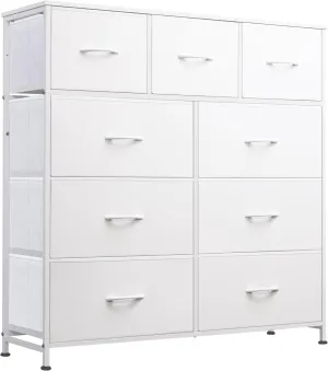 WLIVE 9-Drawer Dresser, Fabric Storage Tower for Bedroom, Hallway, Closet, Tall Chest Organizer Unit for Bedroom with Fabric Bins, Steel Frame, Wood Top, Easy Pull Handle, White