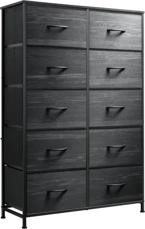 WLIVE Black Tall Dresser for Bedroom with 10 Drawers, Chest of Drawers, Dressers Bedroom Furniture, Storage Organizer Unit with Fabric Bins for Closet, Hallway, Living Room
