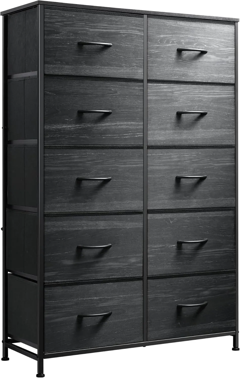 WLIVE Black Tall Dresser for Bedroom with 10 Drawers, Chest of Drawers, Dressers Bedroom Furniture, Storage Organizer Unit with Fabric Bins for Closet, Hallway, Living Room