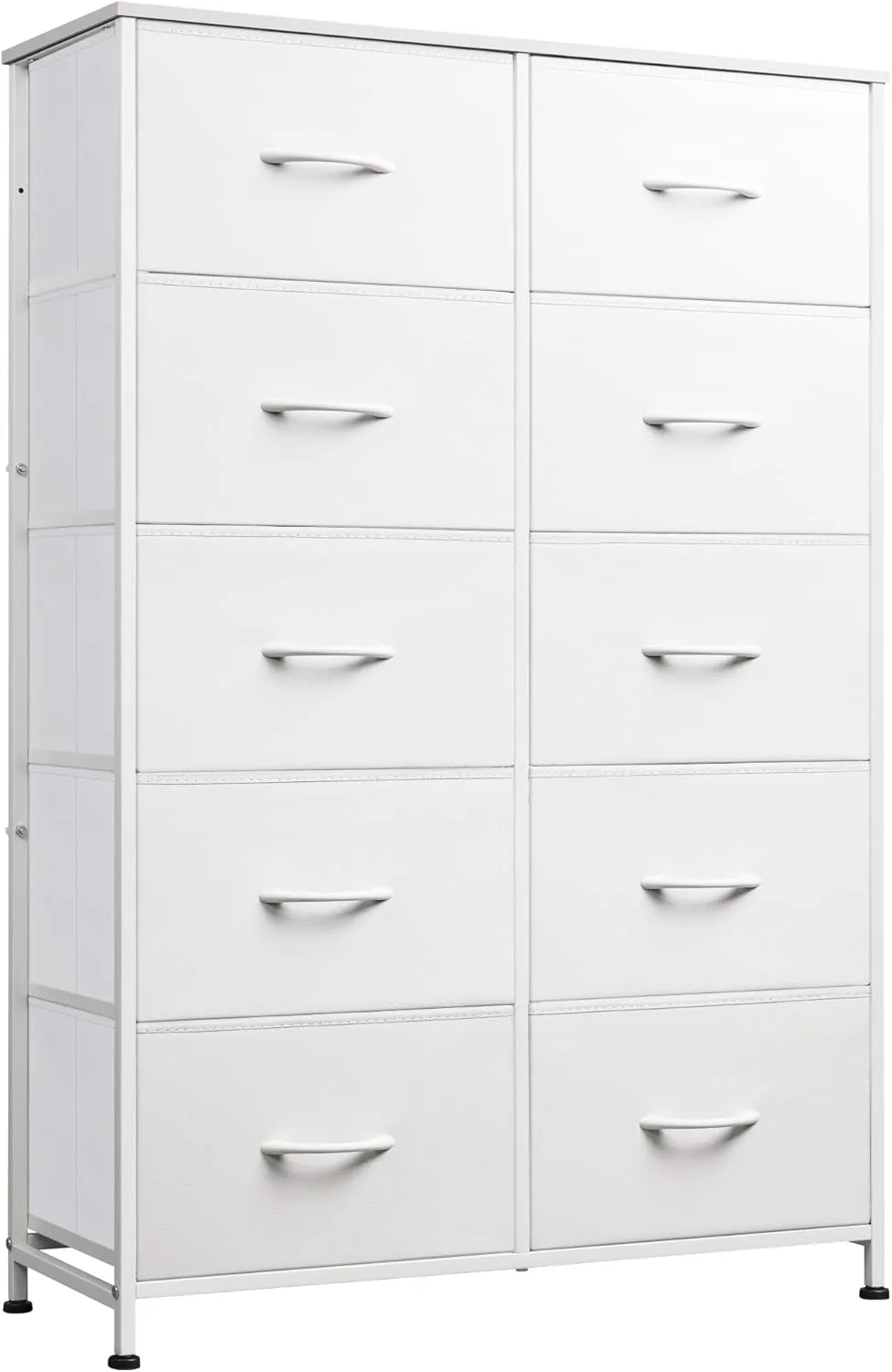 WLIVE Fabric Dresser for Bedroom with 10 Drawers, Tall Chest of Drawers, White Dressers Bedroom Furniture, Storage Organizer Unit with Bins for Closet, Hallway, Living Room, Entryway