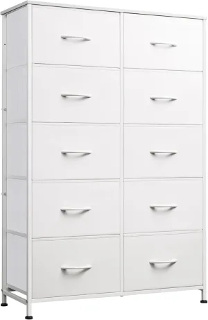 WLIVE Fabric Dresser for Bedroom with 10 Drawers, Tall Chest of Drawers, White Dressers Bedroom Furniture, Storage Organizer Unit with Bins for Closet, Hallway, Living Room, Entryway