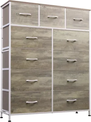 WLIVE Tall Dresser for Bedroom, Fabric Dressers Storage Tower, Dresser & Chest of Drawers Organizer Unit with 11 Drawers, Storage Cabinet, Hallway, Closets, Steel Frame, Wood Top (Greige)