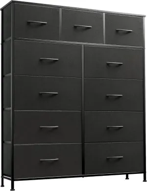 WLIVE Tall Dresser for Bedroom, Fabric Dressers Storage Tower, Dresser & Chest of Drawers Organizer Unit with 11 Drawers, Storage Cabinet, Hallway, Closets, Steel Frame, Wood Top