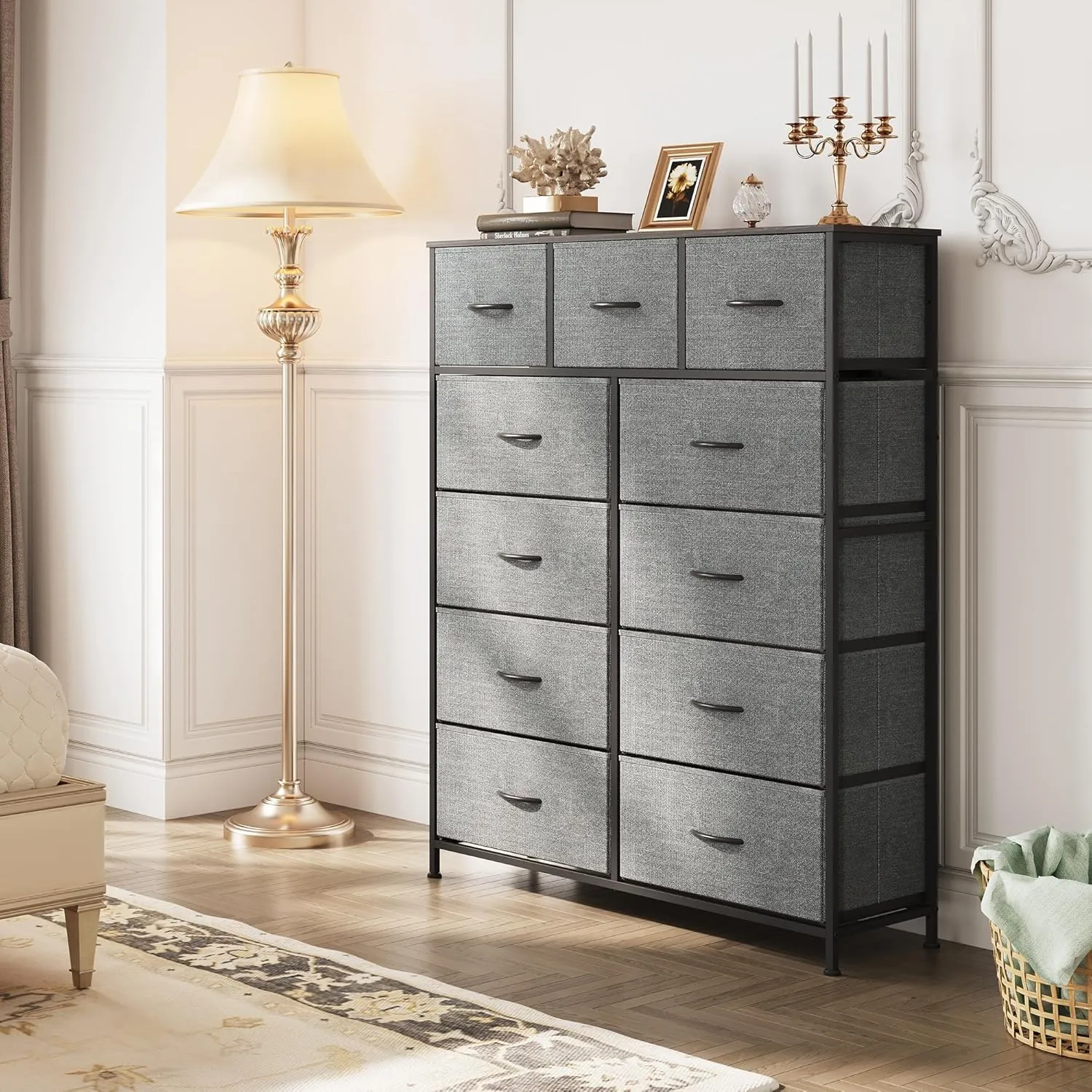 WLIVE Tall Dresser for Bedroom, Fabric Dressers Storage Tower, Dresser & Chest of Drawers Organizer Unit with 11 Drawers, Storage Cabinet, Hallway, Closets, Steel Frame, Wood Top