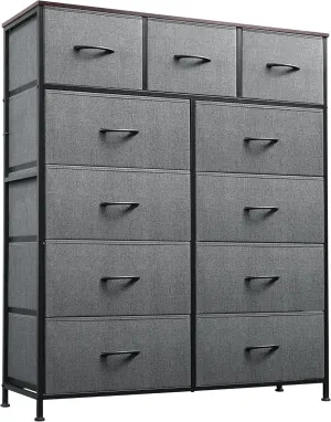 WLIVE Tall Dresser for Bedroom, Fabric Dressers Storage Tower, Dresser & Chest of Drawers Organizer Unit with 11 Drawers, Storage Cabinet, Hallway, Closets, Steel Frame, Wood Top