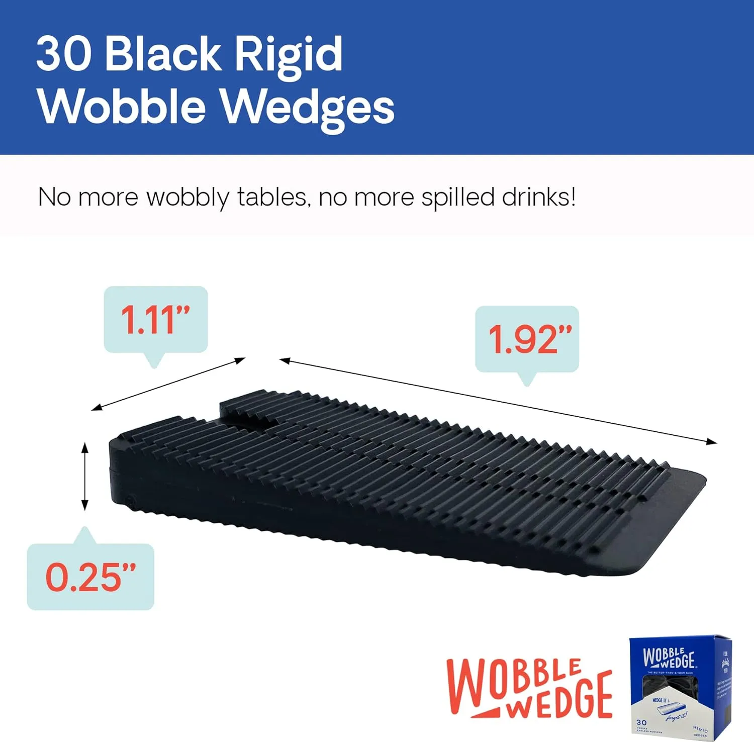 Wobble Wedges Rigid Plastic Shims, 30 Pack - MADE IN USA - Multi-Purpose Shim Wedges for Home Improvement & Work - Plastic Wedge, Table Shims, Toilet Shims, Furniture Levelers, & Leveling Feet - Black