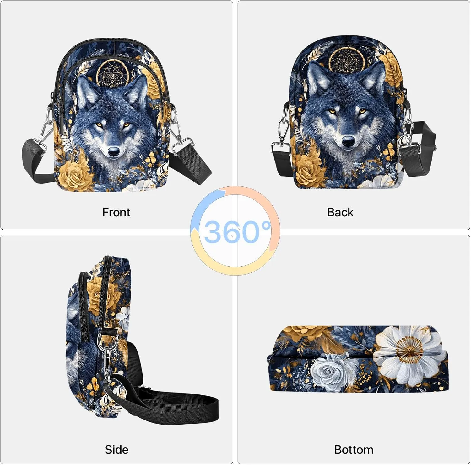 Wolf Crossbody Purse for Women Casual Cell Phone Bag Waterproof Shoulder Bags Travel