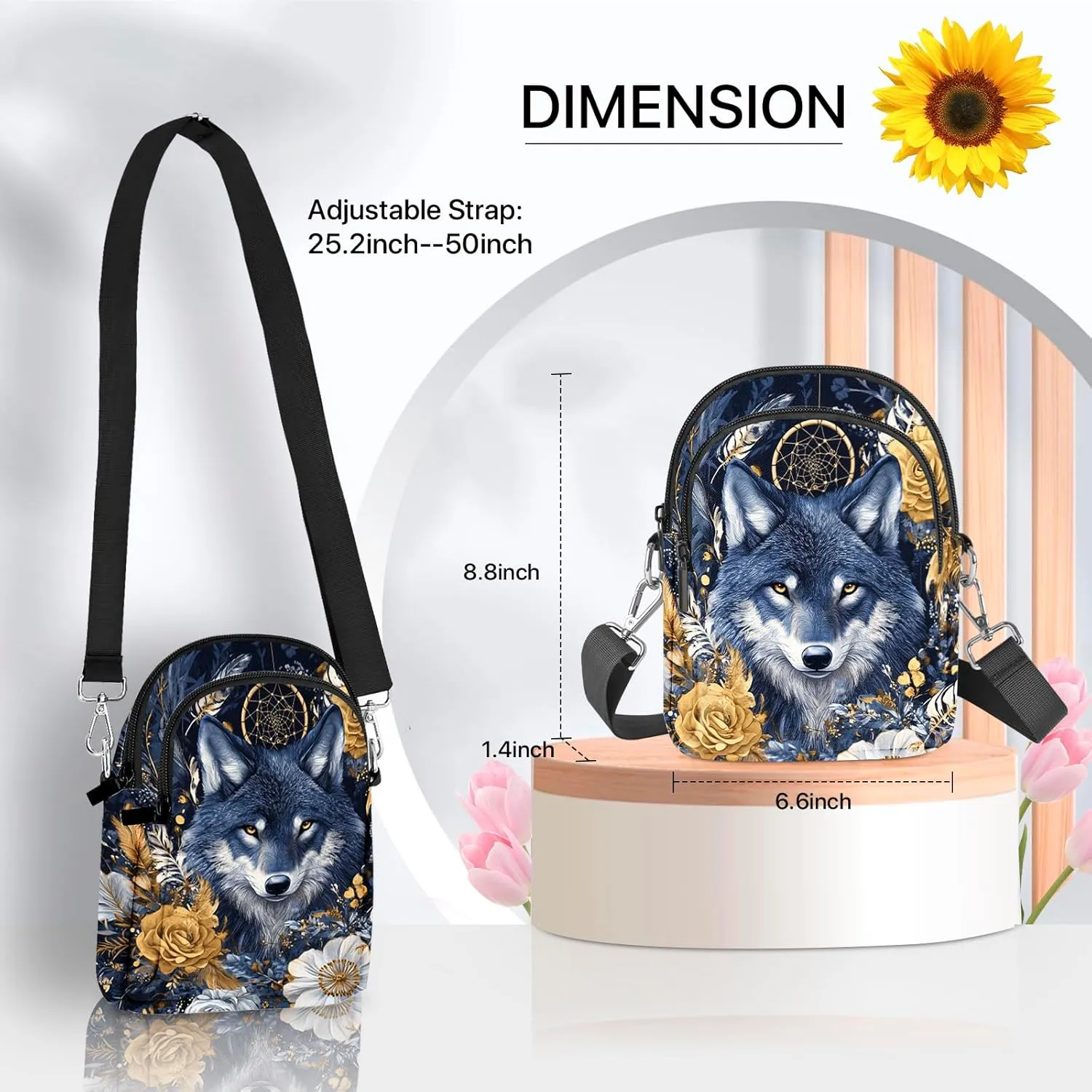 Wolf Crossbody Purse for Women Casual Cell Phone Bag Waterproof Shoulder Bags Travel
