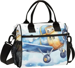 Women Cooler Bags Lunch Bag Reusable Insulated Lunch Bags Aircraft Cartoon Crossbody with Shoulder Strap Adults S