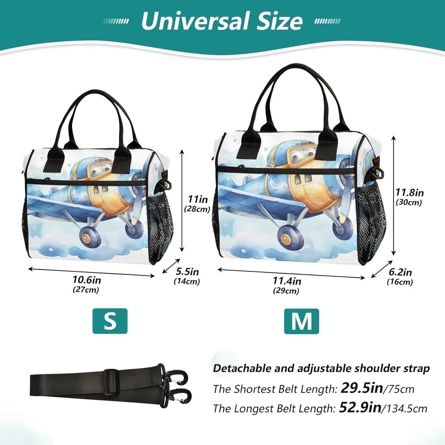 Women Cooler Bags Lunch Bag Reusable Insulated Lunch Bags Aircraft Cartoon Crossbody with Shoulder Strap Adults S