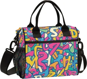 Women Cooler Bags Lunch Bag Reusable Insulated Lunch Bags Letters Diagram Crossbody with Shoulder Strap Adults S