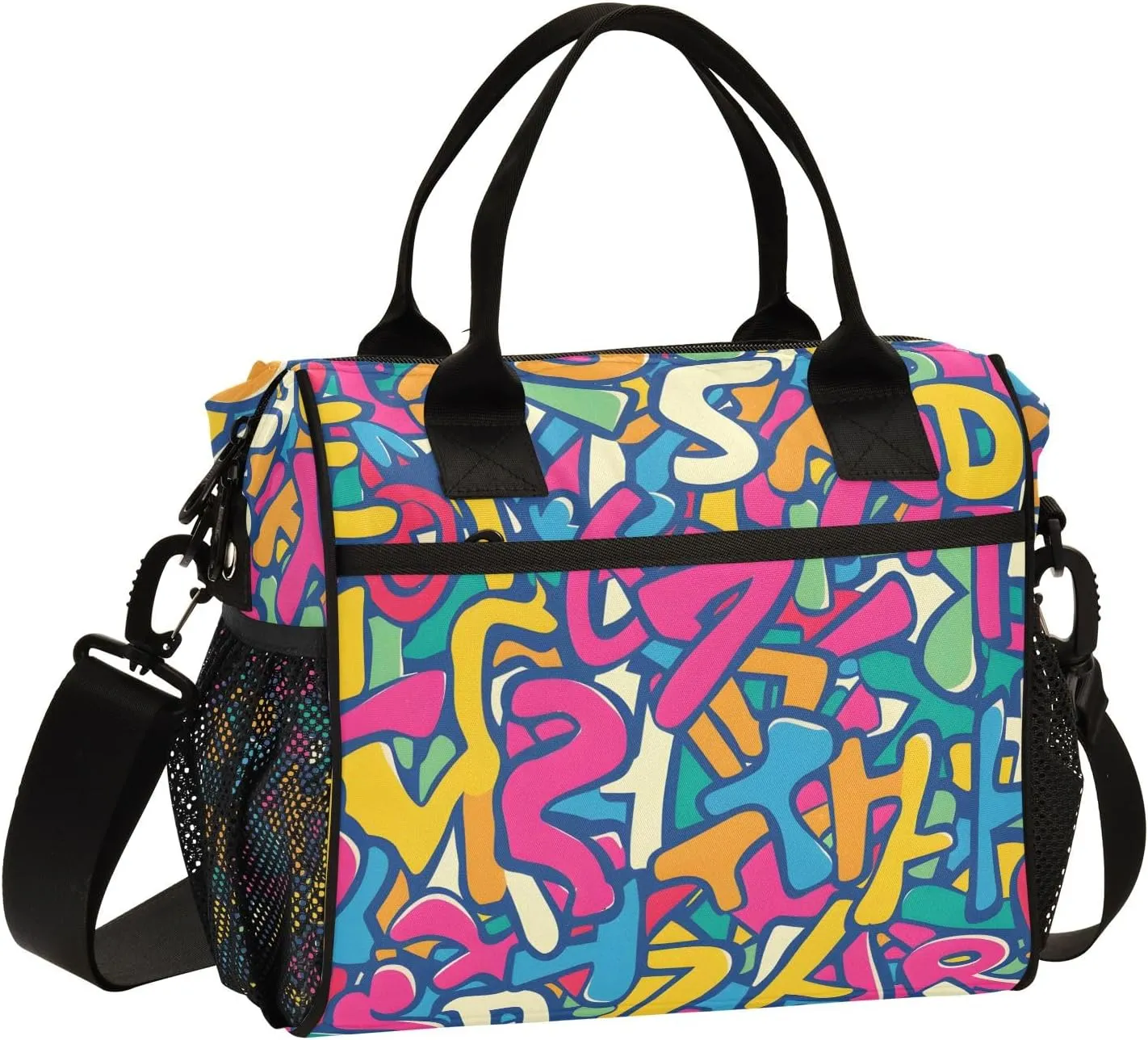 Women Cooler Bags Lunch Bag Reusable Insulated Lunch Bags Letters Diagram Crossbody with Shoulder Strap Adults S