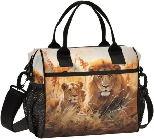 Women Cooler Bags Lunch Bag Reusable Insulated Lunch Bags Lion African Savannah Crossbody with Shoulder Strap Adults S