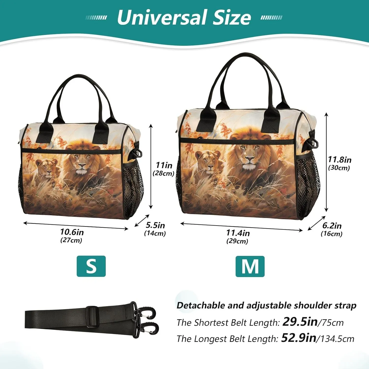 Women Cooler Bags Lunch Bag Reusable Insulated Lunch Bags Lion African Savannah Crossbody with Shoulder Strap Adults S