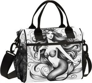 Women Cooler Bags Lunch Bag Reusable Insulated Lunch Bags Mermaid Sketch Crossbody with Shoulder Strap Adults S