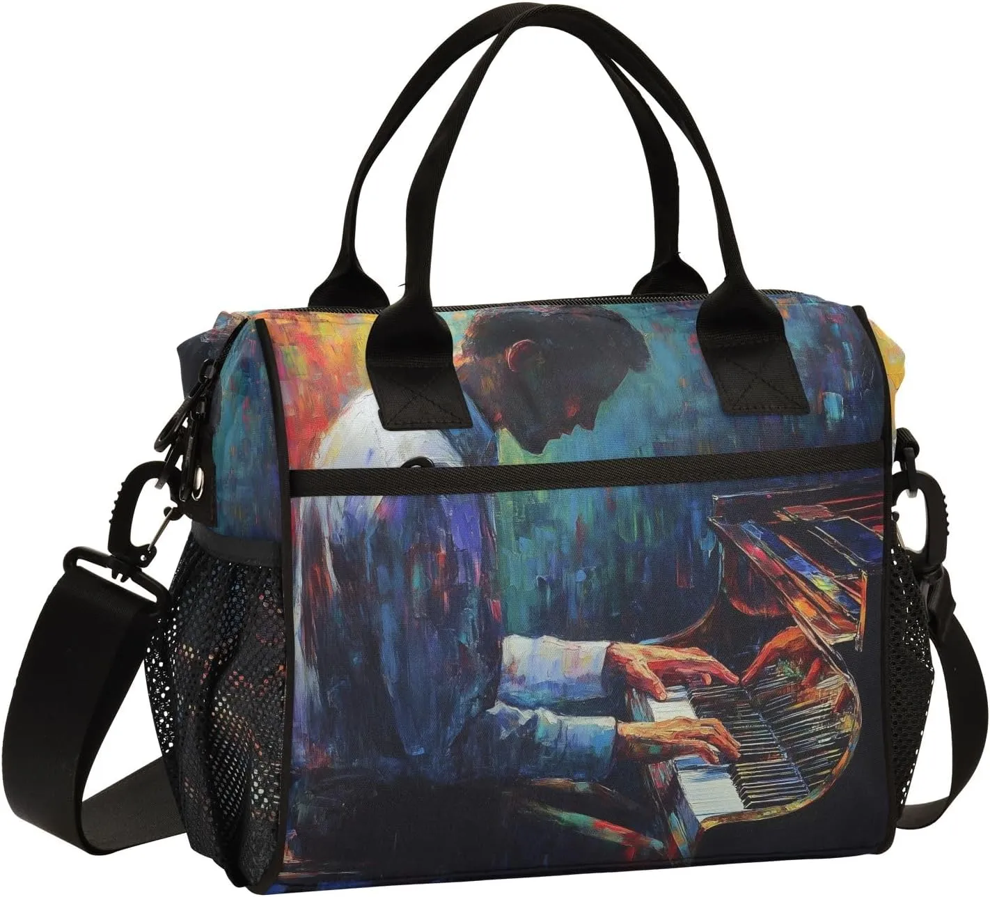 Women Cooler Bags Lunch Bag Reusable Insulated Lunch Bags Pianist Crossbody with Shoulder Strap Adults S