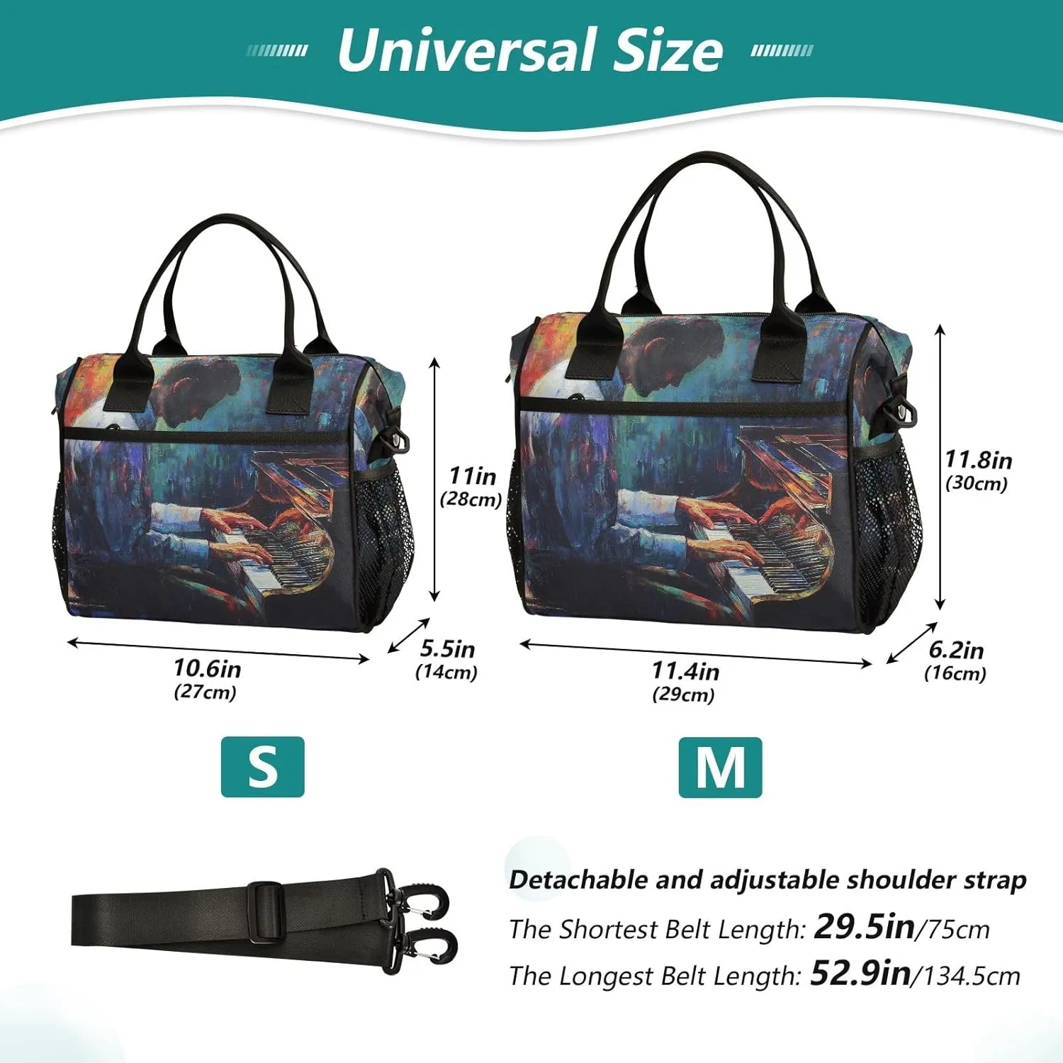 Women Cooler Bags Lunch Bag Reusable Insulated Lunch Bags Pianist Crossbody with Shoulder Strap Adults S
