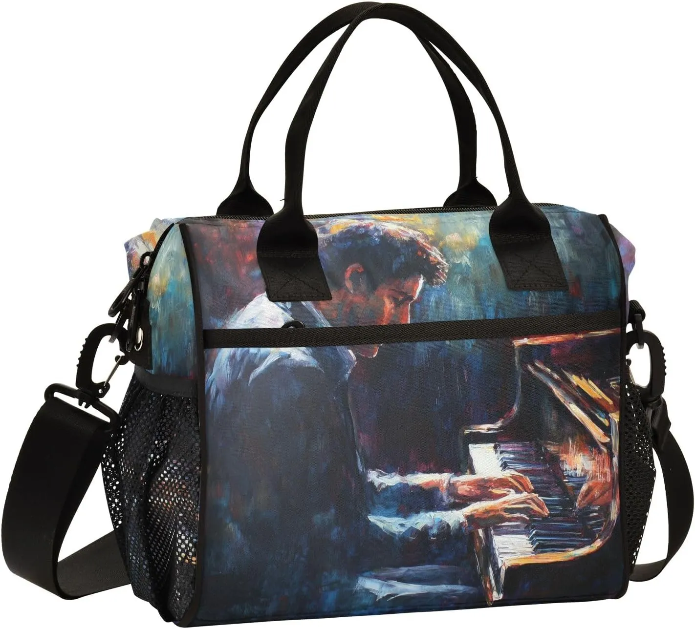 Women Cooler Bags Lunch Bag Reusable Insulated Lunch Bags Pianist Painting Crossbody with Shoulder Strap Adults S