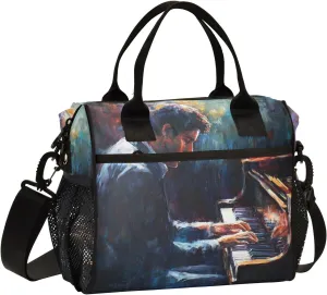 Women Cooler Bags Lunch Bag Reusable Insulated Lunch Bags Pianist Painting Crossbody with Shoulder Strap Adults S