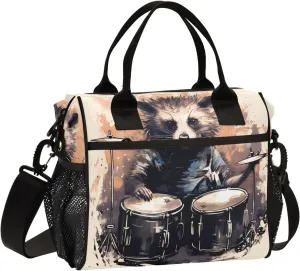 Women Cooler Bags Lunch Bag Reusable Insulated Lunch Bags Raccoon Drum Crossbody with Shoulder Strap Adults S