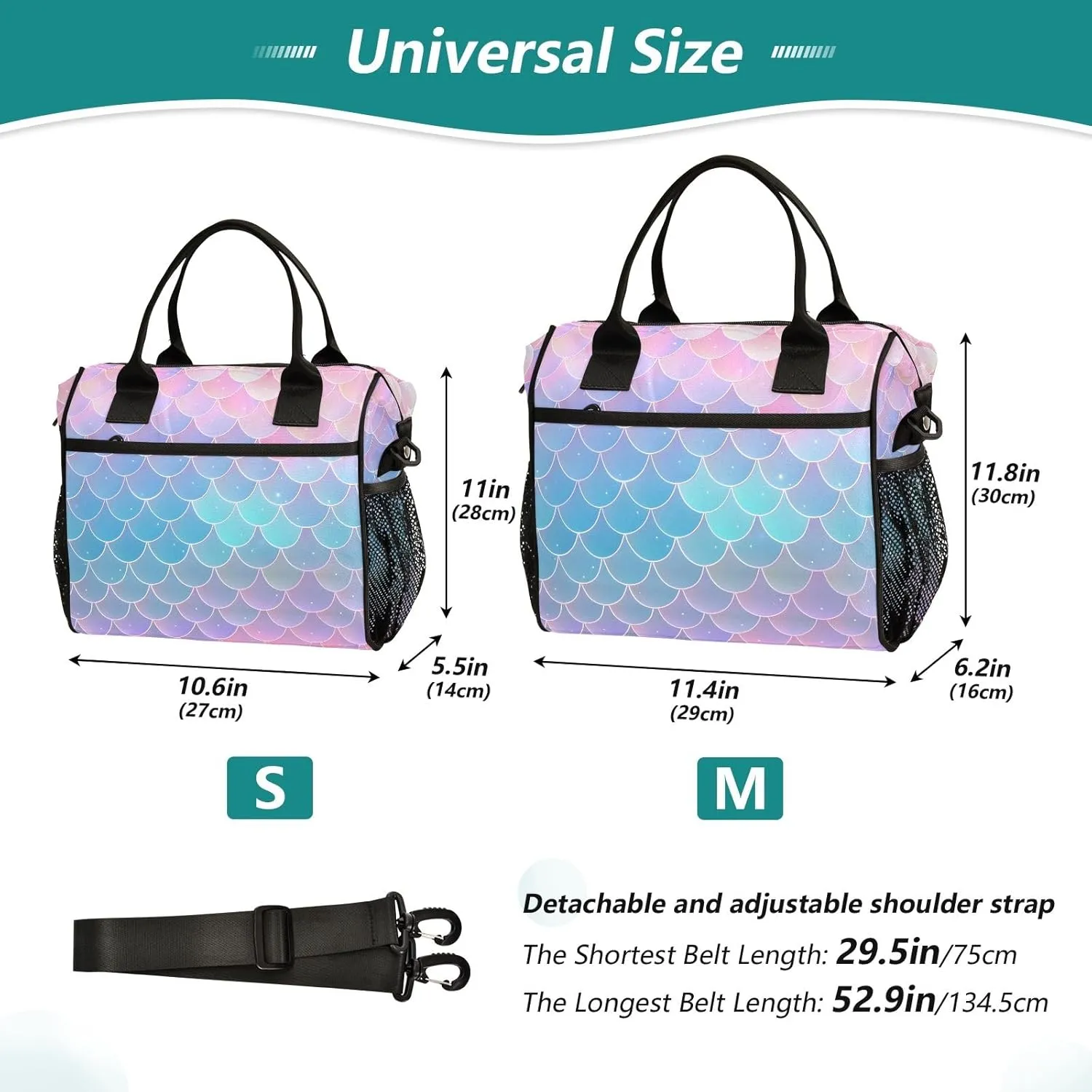 Women Cooler Bags Lunch Bag Reusable Insulated Lunch Bags Rainbow Fish Scales Crossbody with Shoulder Strap Adults S