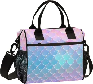Women Cooler Bags Lunch Bag Reusable Insulated Lunch Bags Rainbow Fish Scales Crossbody with Shoulder Strap Adults S