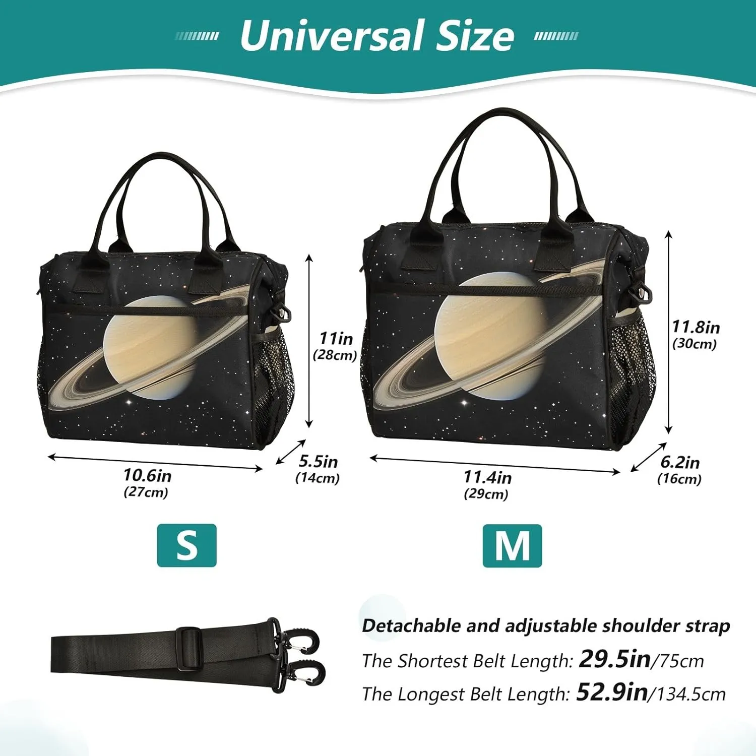 Women Cooler Bags Lunch Bag Reusable Insulated Lunch Bags Saturn Universe Crossbody with Shoulder Strap Adults S