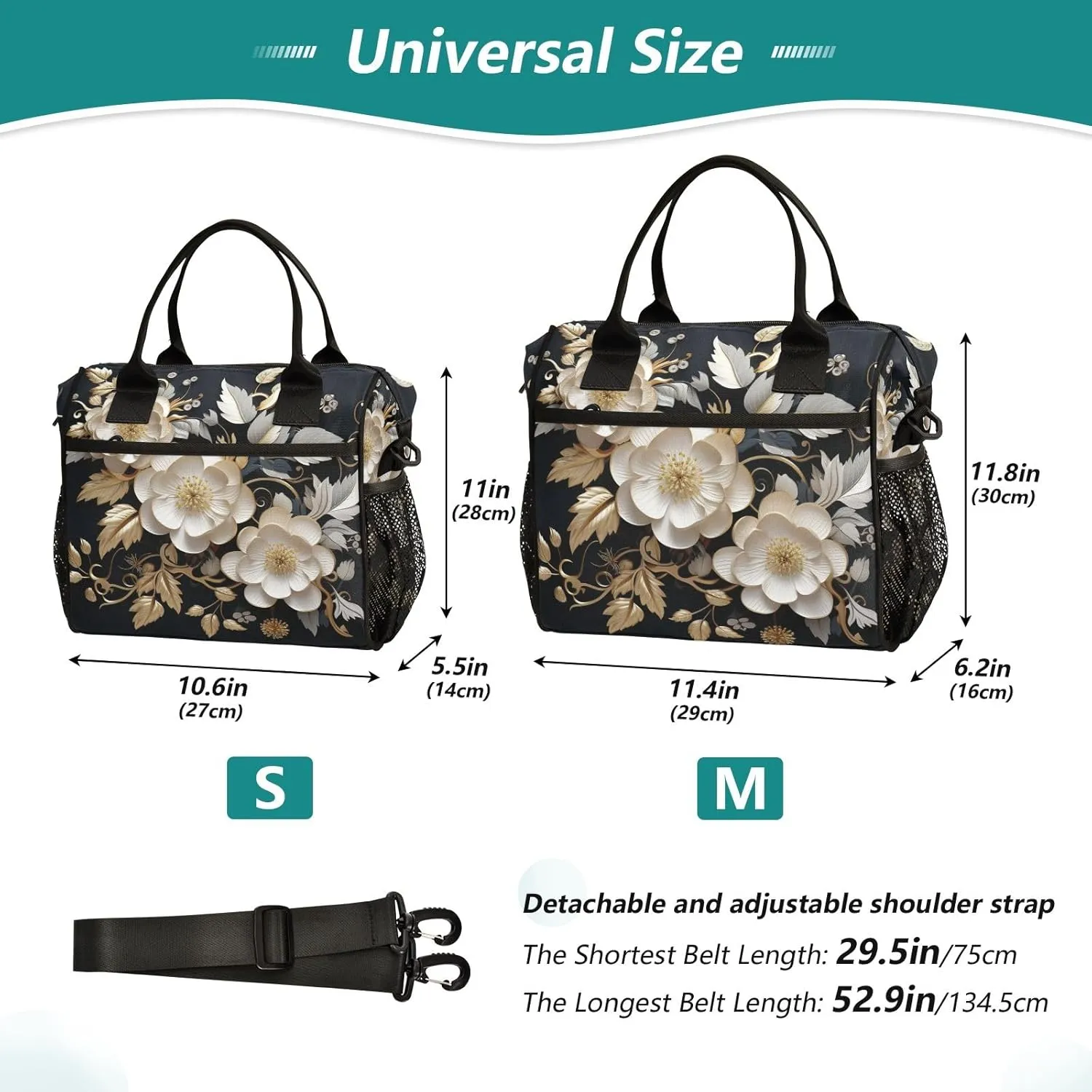 Women Cooler Bags Lunch Bag Reusable Insulated Lunch Bags White Flower Carved Crossbody with Shoulder Strap Adults Small