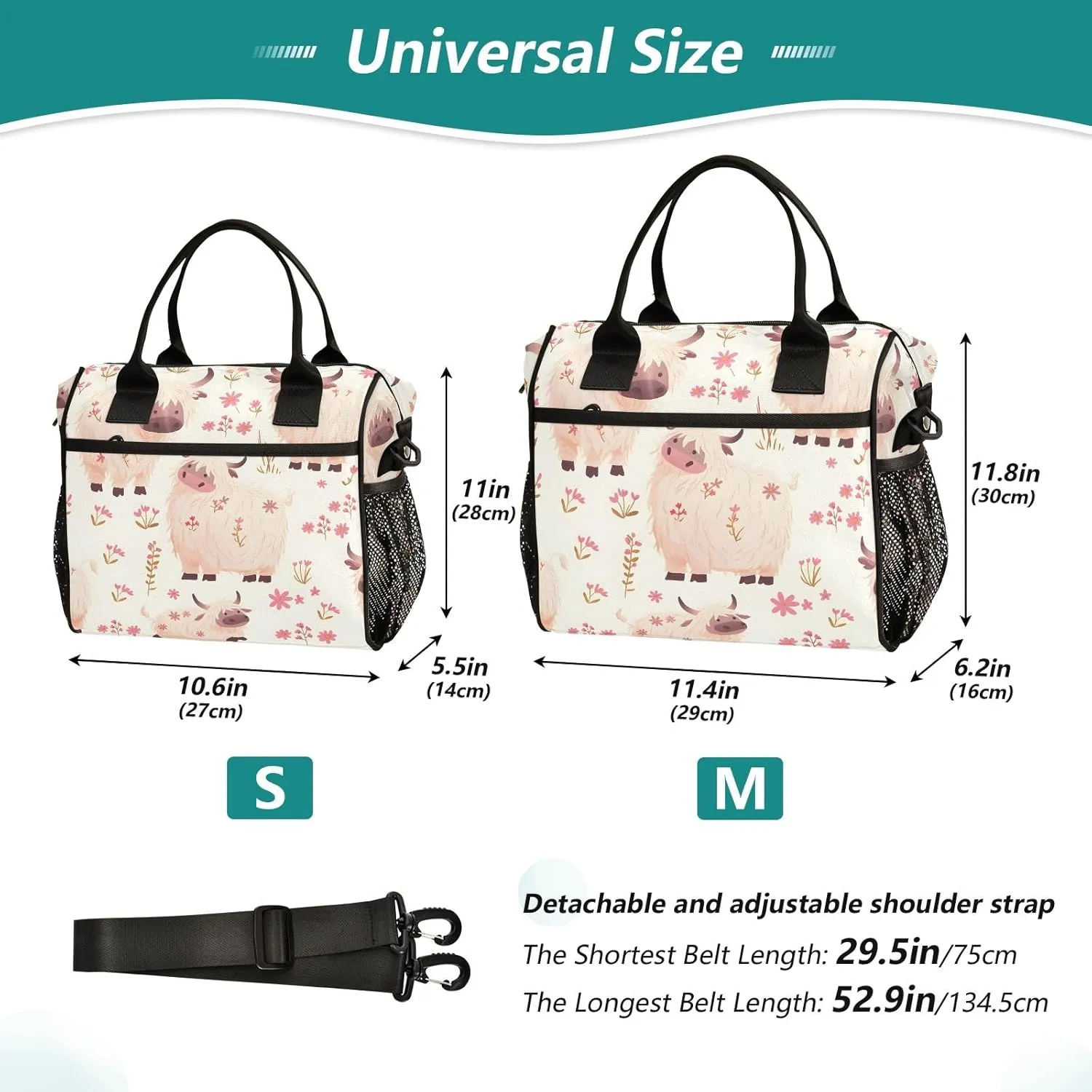Women Cooler Bags Lunch Bag Reusable Insulated Lunch Bags Yak Bison Cute Crossbody with Shoulder Strap Adults S